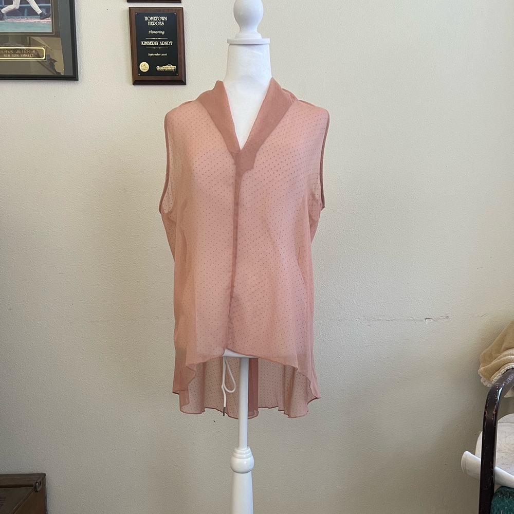 Women’s Lapis XL sheer top. Asymmetrical hem.